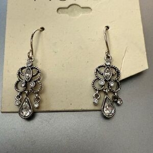 Monet Art Deco Elegant Silver Drop Earrings NWT 1" dangle
